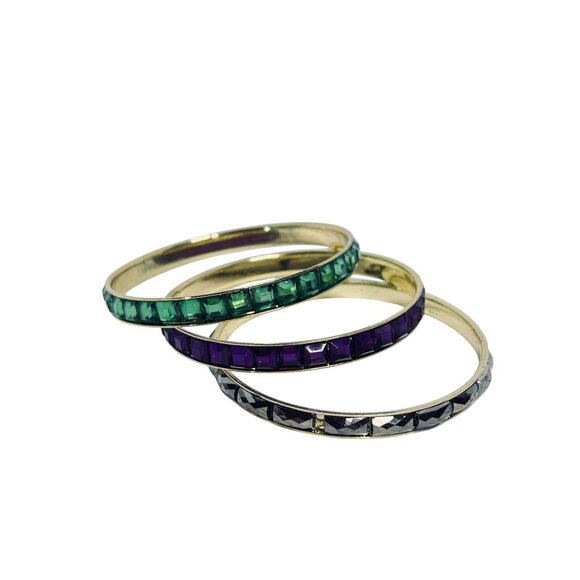 Unbranded Jewelry - Vintage Lot Of 3 Gold Tone Bangle Bracelets - Green, Purple And Gray (6209)